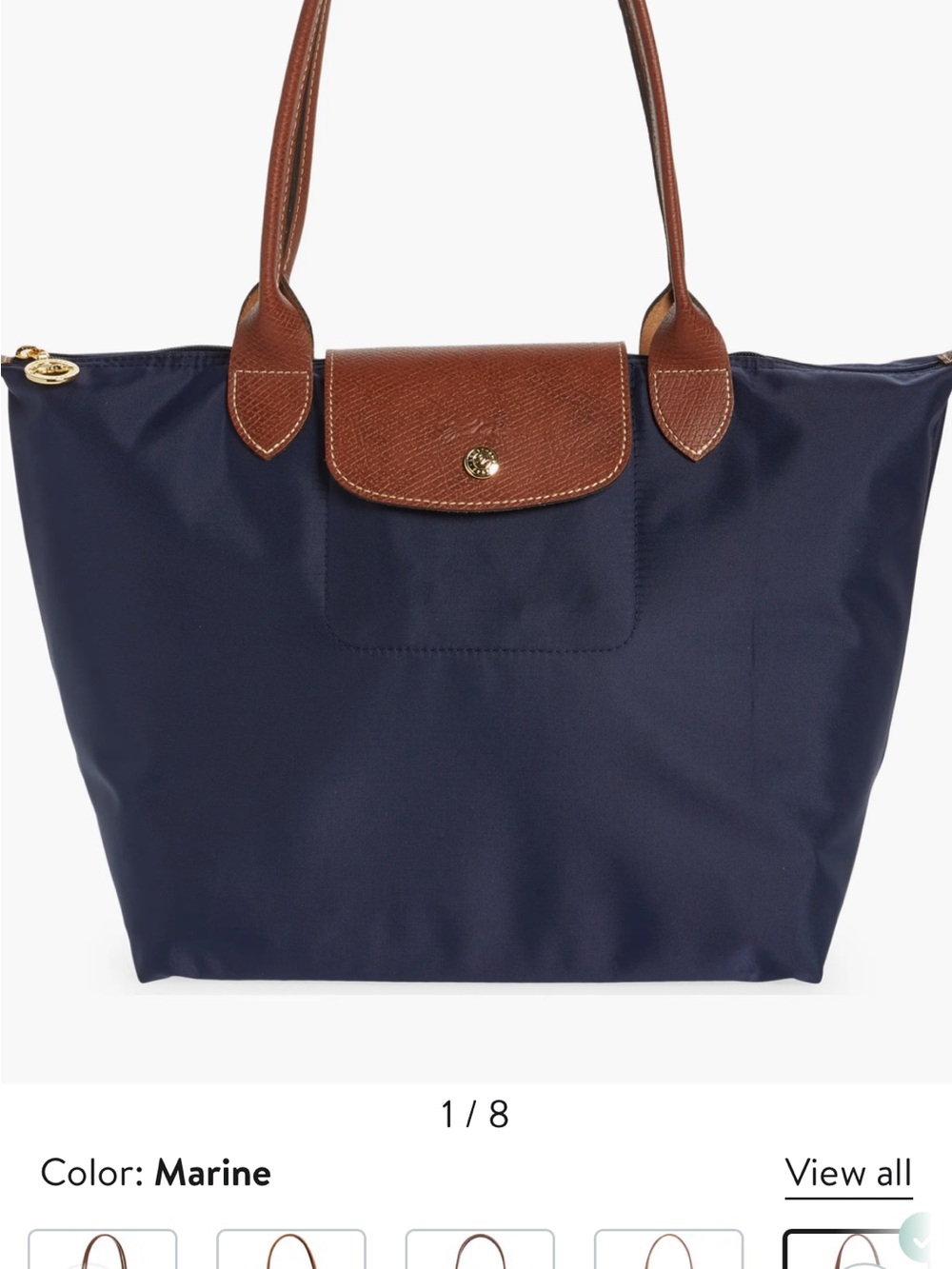 Longchamp Navy Tote with Brown Leather Trim